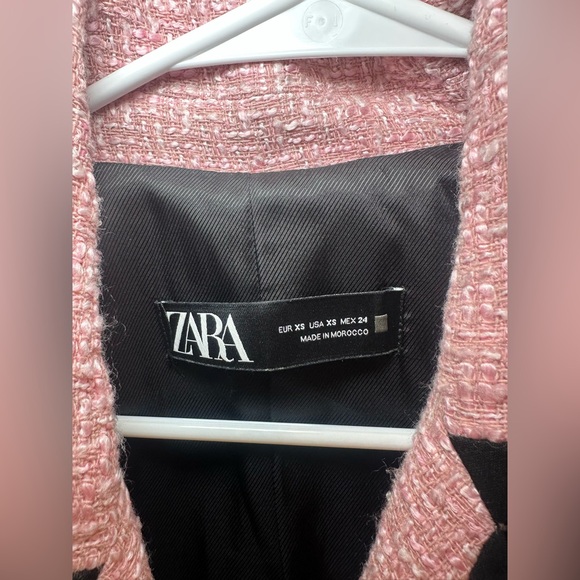 Zara Textured Blazer with Contrast Piping on Pink and Black Size XS - Picture 5 of 7